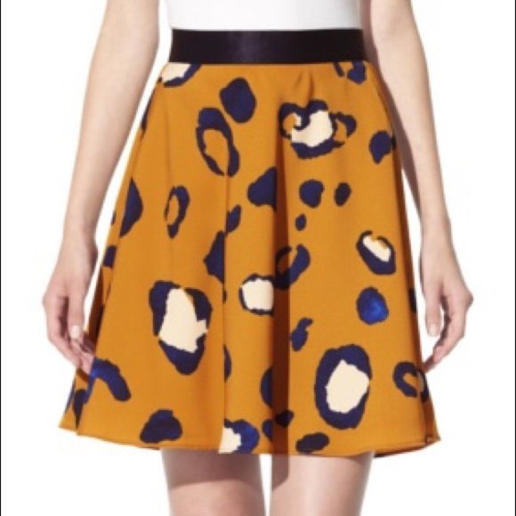 orange and blue leopard print skirt